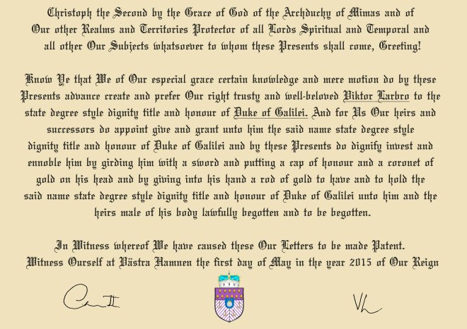 Letter Patent Duke_Larbro